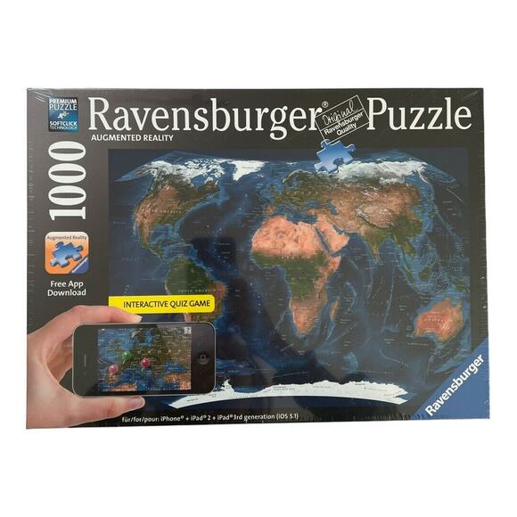 Puzzle 1000 Piece Ravensburger World Map Interactive Quiz Game Brand New Sealed - Picture 1 of 7